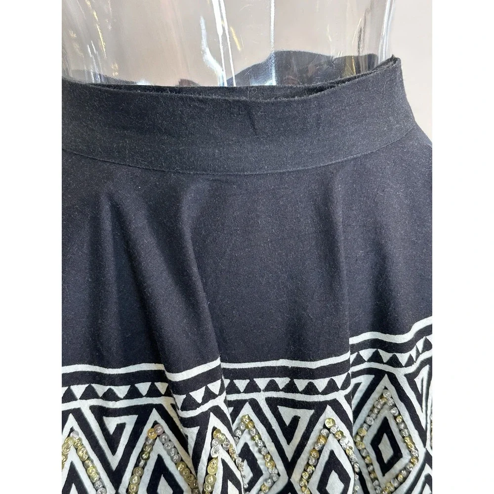 Vintage Cache Circle‎ Skirt Women One Size Black White Sequins Flare Midi Tie On